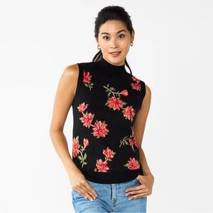 Draper James RSVP Floral Sleeveless Black Sweater Vest Women’s Casual Knit